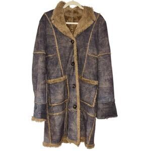 PENNY LANE VINTAGE BLUE SOFT VELVET FEEL FAUX FUR TRIM COAT